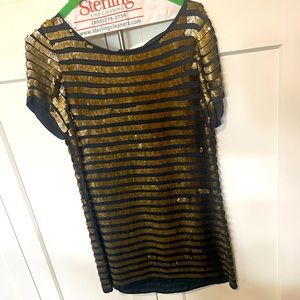 French Connection Black and Gold Sequence Dress